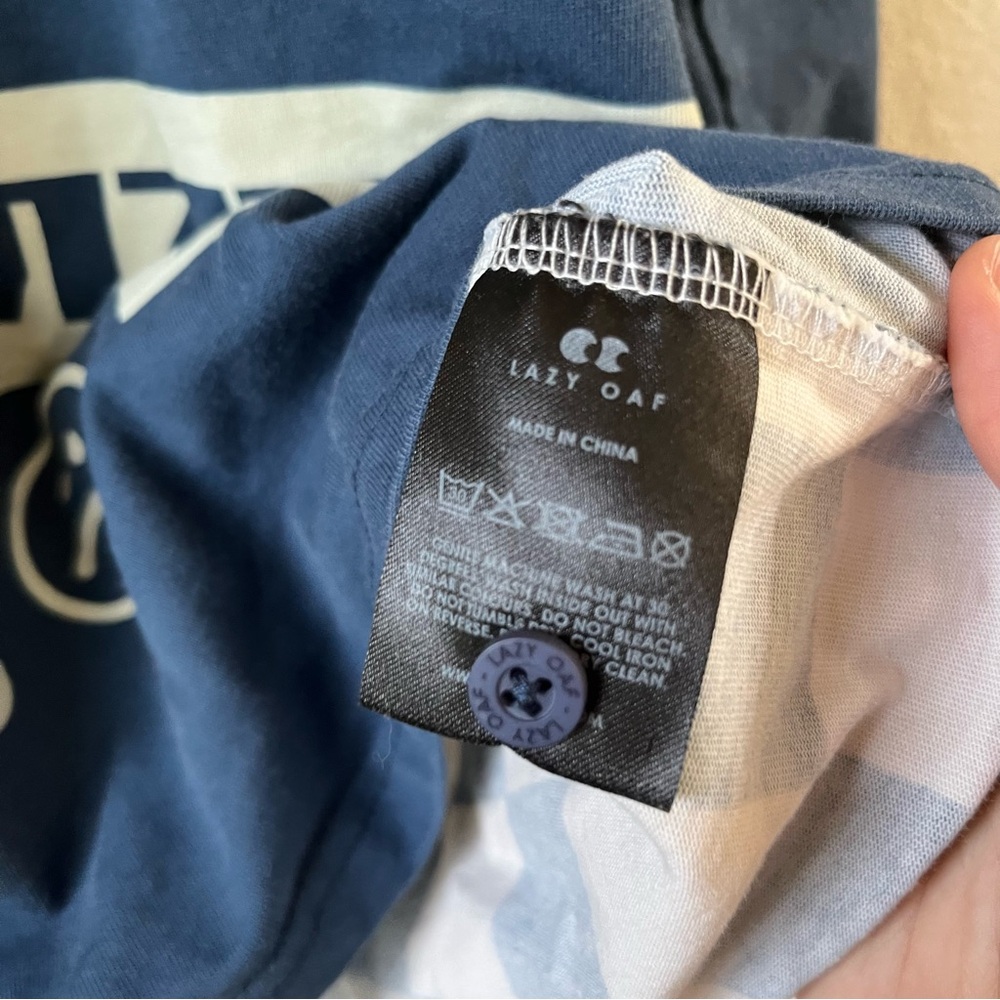 Lazy Oaf Blue and White Graphic Long Sleeve Shirt part button up - Picture 7 of 9